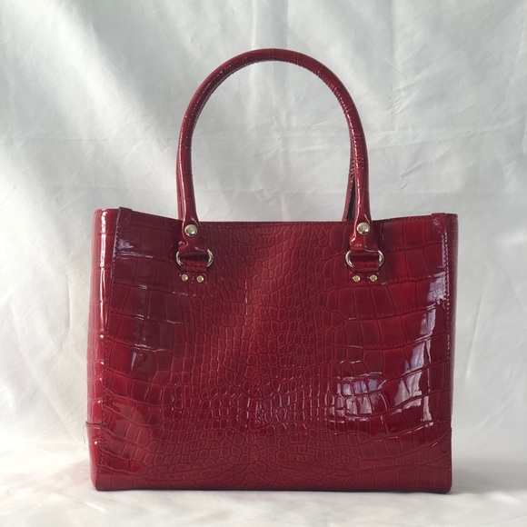 Red Patent Leather Croc Embossed Kate Spade Bag - Picture 3 of 8